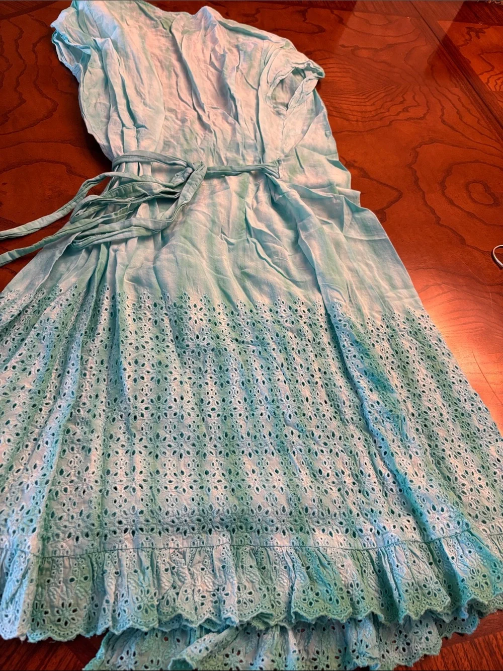 Light Blue Eyelet Wrap Dress - Women - Picture 5 of 6